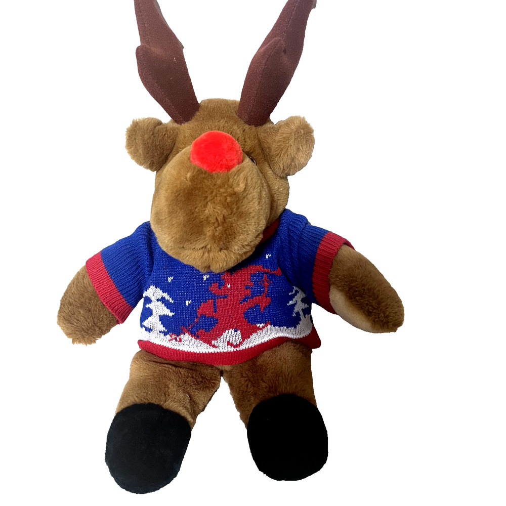 1983 Christmas Moose Carousel‎ By Guy Plush Holiday Sweater red nose 18"